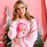 Pink Santa Chenille Patch | Adult Crewneck-Women - Tops - Crewnecks-Sister Shirts-Sister Shirts, Cute & Custom Tees for Mama & Littles in Trussville, Alabama.