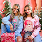 Pink Santa Chenille Patch | Adult Crewneck-Women - Tops - Crewnecks-Sister Shirts-Sister Shirts, Cute & Custom Tees for Mama & Littles in Trussville, Alabama.