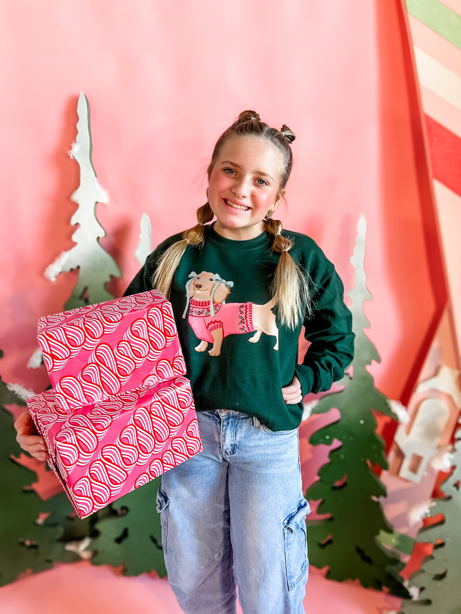 Christmas Dachshund | Youth Crewneck-Sister Shirts-Sister Shirts, Cute & Custom Tees for Mama & Littles in Trussville, Alabama.