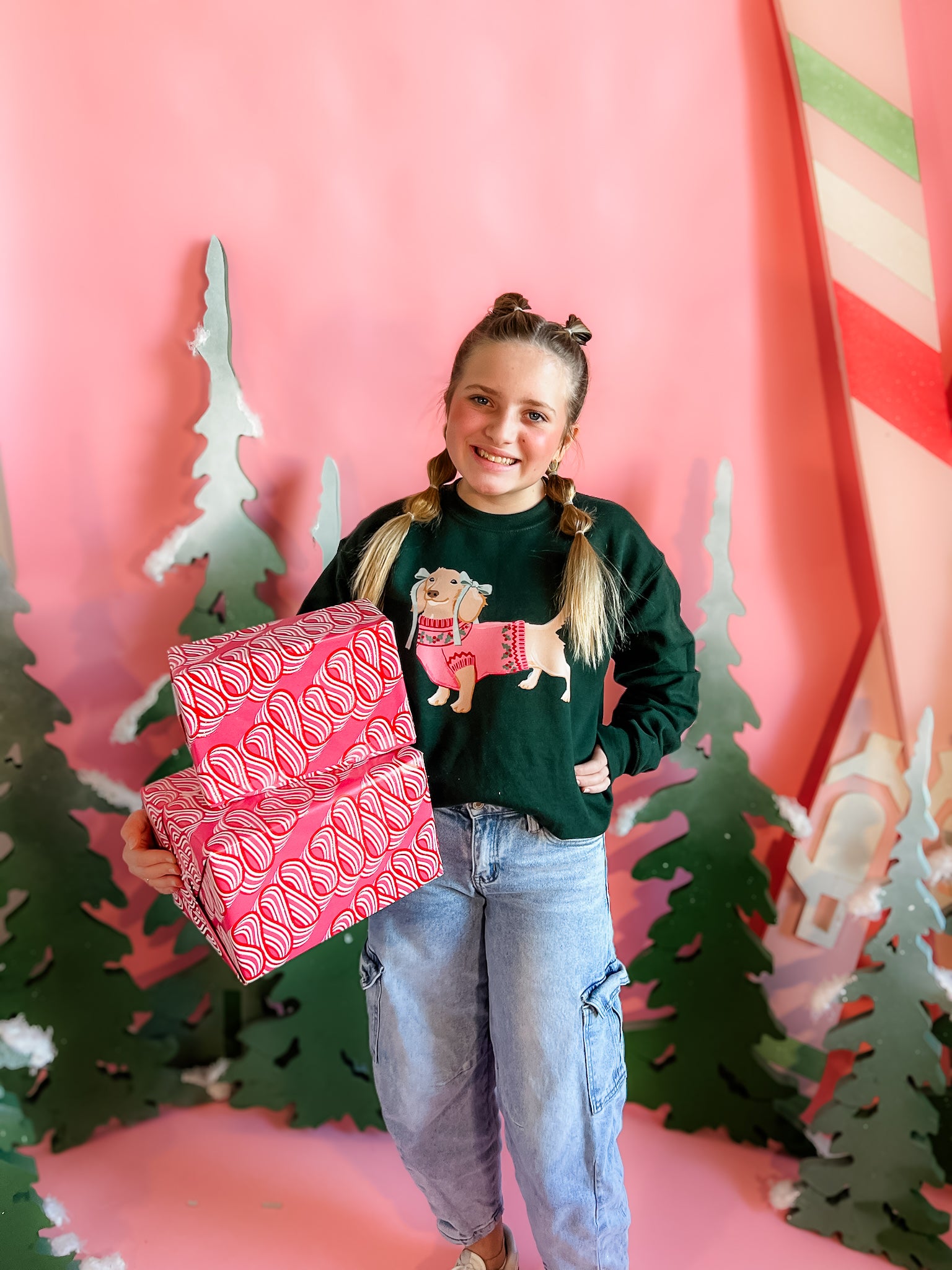 Christmas Dachshund | Youth Crewneck-Sister Shirts-Sister Shirts, Cute & Custom Tees for Mama & Littles in Trussville, Alabama.