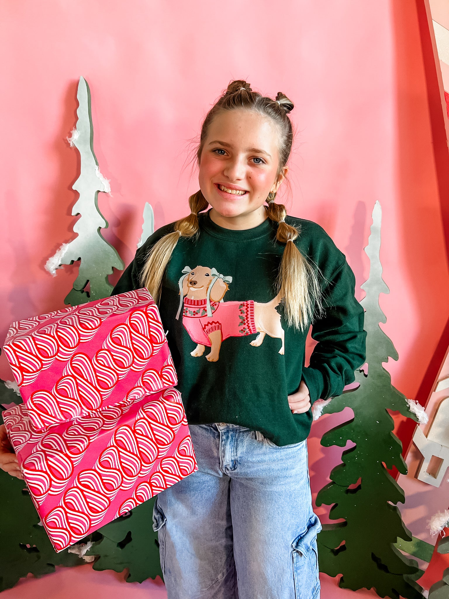 Christmas Dachshund | Youth Crewneck-Sister Shirts-Sister Shirts, Cute & Custom Tees for Mama & Littles in Trussville, Alabama.