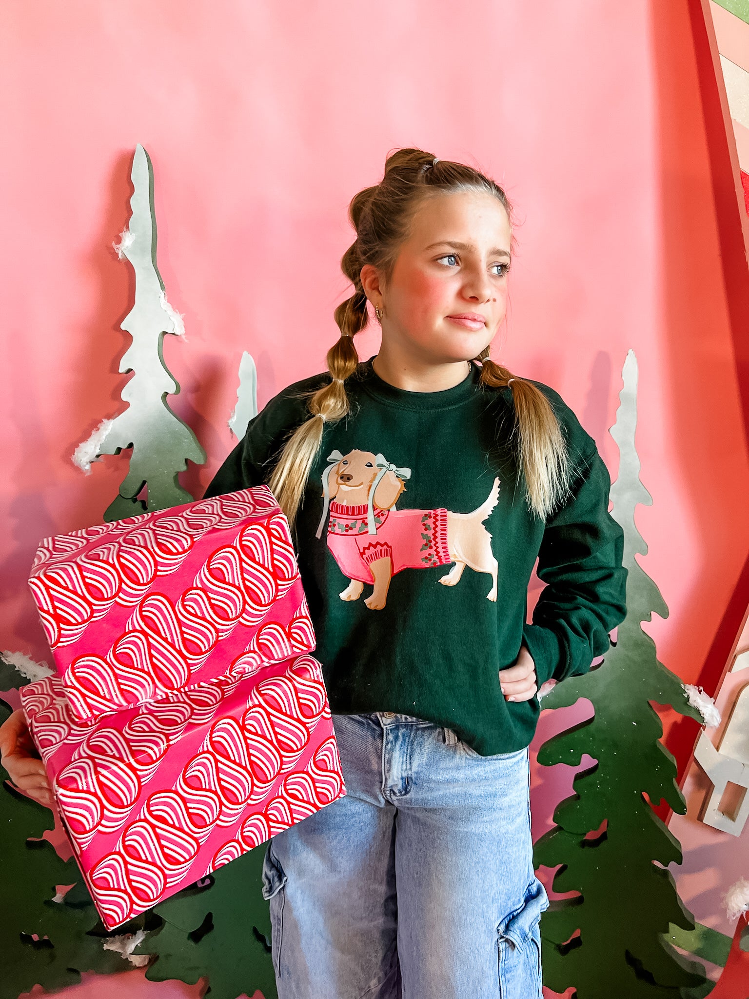 Christmas Dachshund | Youth Crewneck-Sister Shirts-Sister Shirts, Cute & Custom Tees for Mama & Littles in Trussville, Alabama.