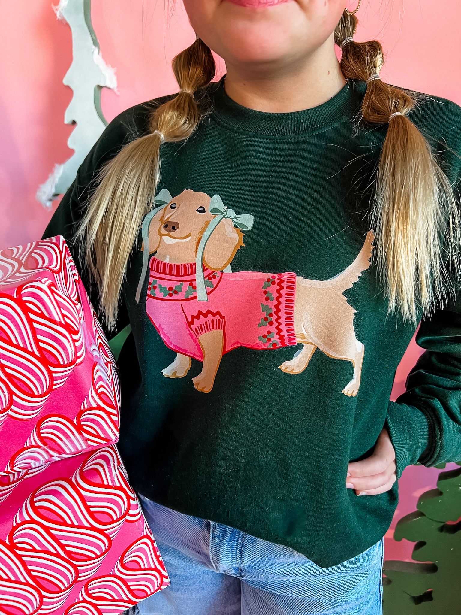 Christmas Dachshund | Youth Crewneck-Sister Shirts-Sister Shirts, Cute & Custom Tees for Mama & Littles in Trussville, Alabama.