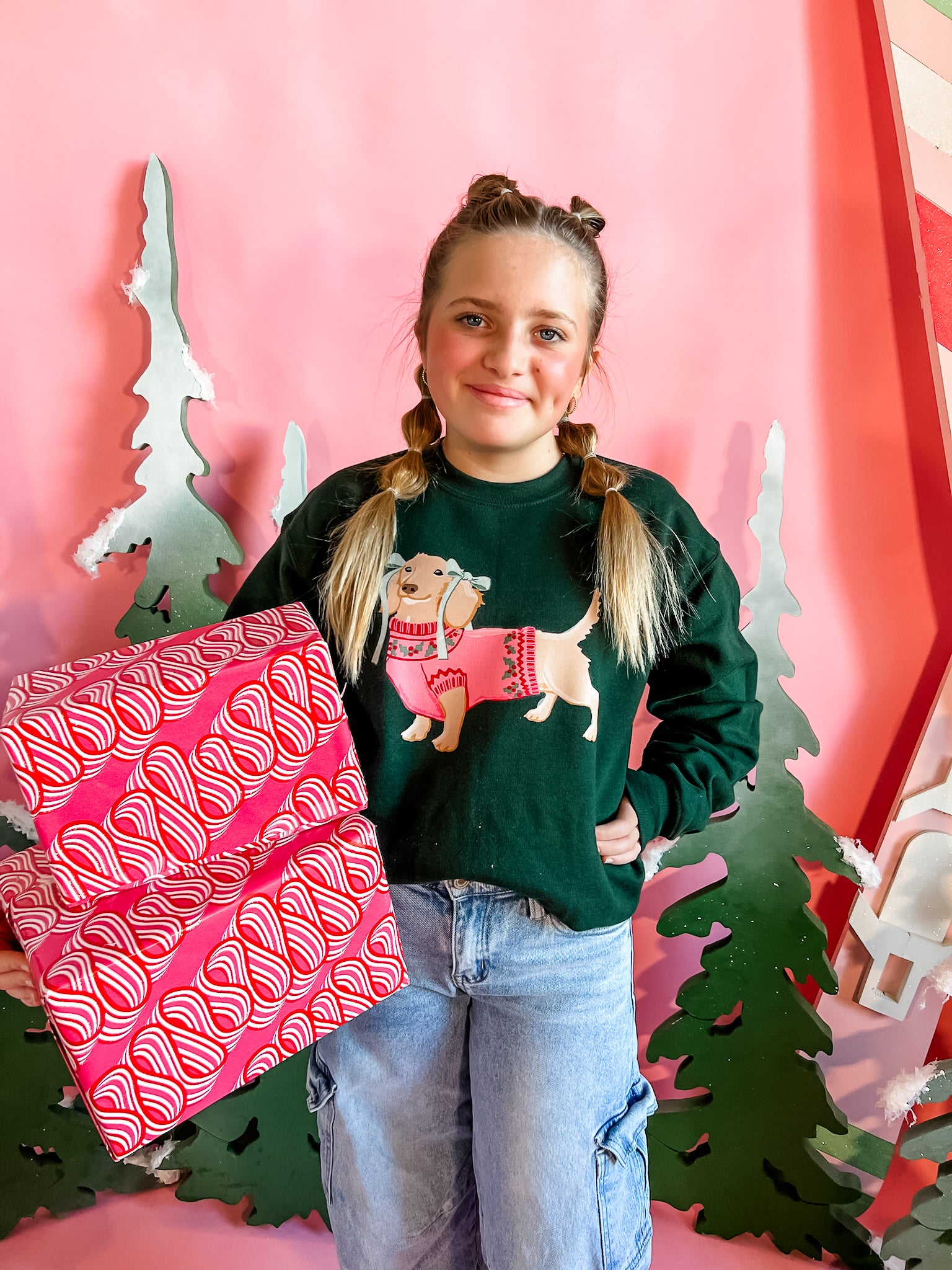 Christmas Dachshund | Youth Crewneck | RTS-Sister Shirts-Sister Shirts, Cute & Custom Tees for Mama & Littles in Trussville, Alabama.