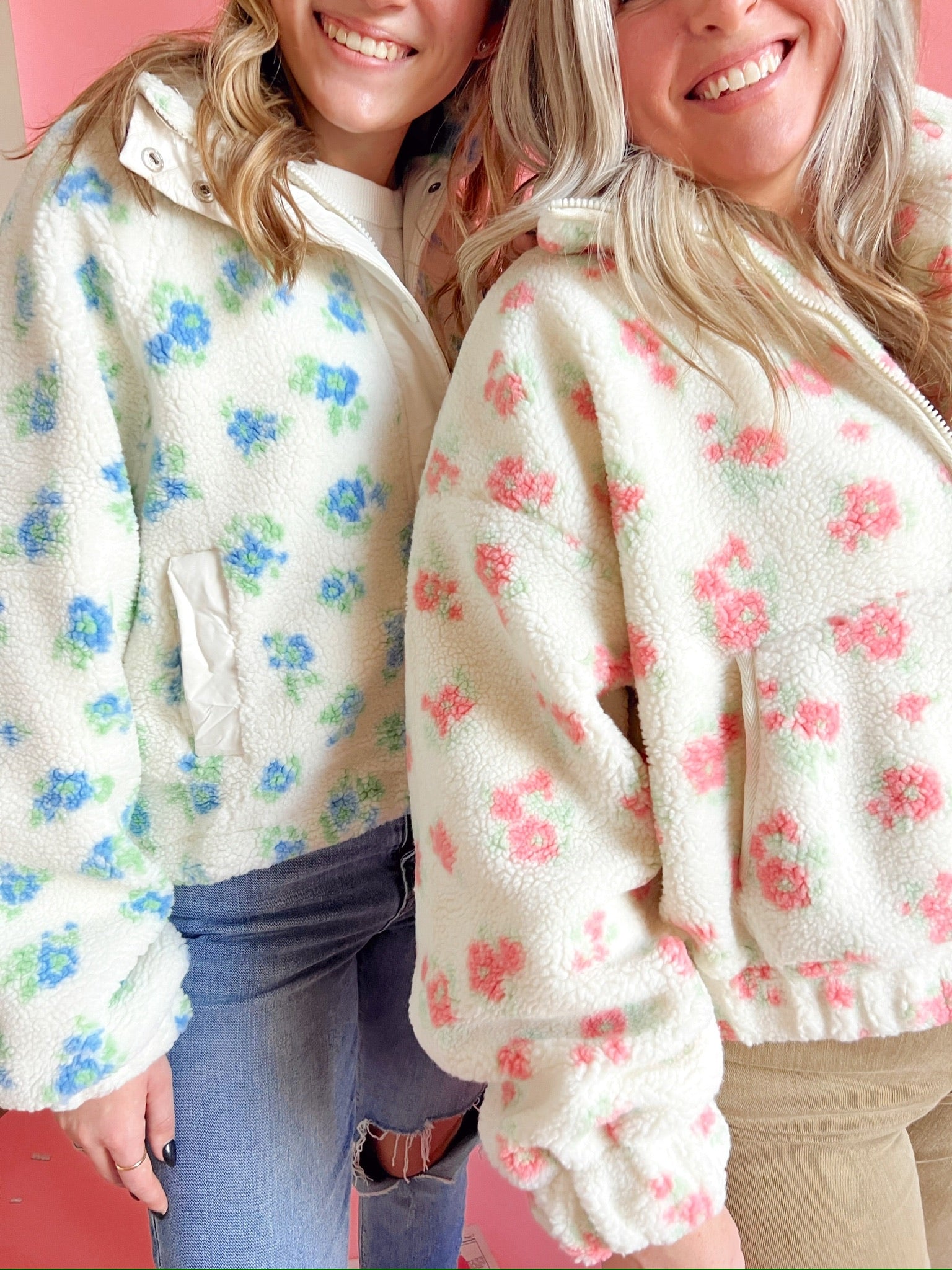 Blossom Cozy Floral Sherpa Jacket in Pink-Women - Outerwear - Jackets-HYFVE-Sister Shirts, Cute & Custom Tees for Mama & Littles in Trussville, Alabama.
