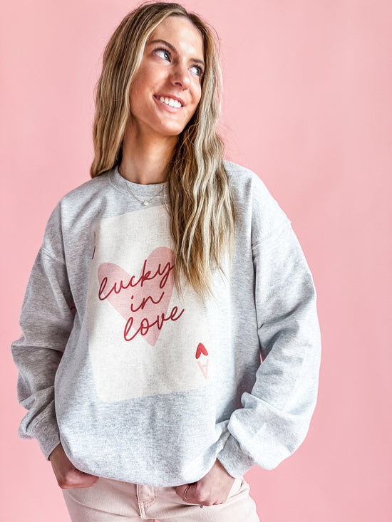 Lucky in Love Ace of Hearts | Adult Crewneck-Sister Shirts-Sister Shirts, Cute & Custom Tees for Mama & Littles in Trussville, Alabama.