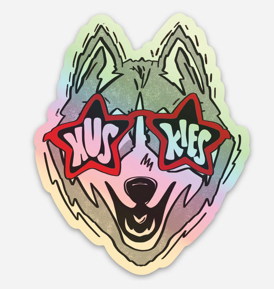 Holographic Huskies Glasses Sticker-Stickers-Sister Shirts-Sister Shirts, Cute & Custom Tees for Mama & Littles in Trussville, Alabama.