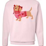 Valentine’s Dachshund | Youth Crewneck RTS-Youth - Tops - Sweatshirts-Sister Shirts-Sister Shirts, Cute & Custom Tees for Mama & Littles in Trussville, Alabama.