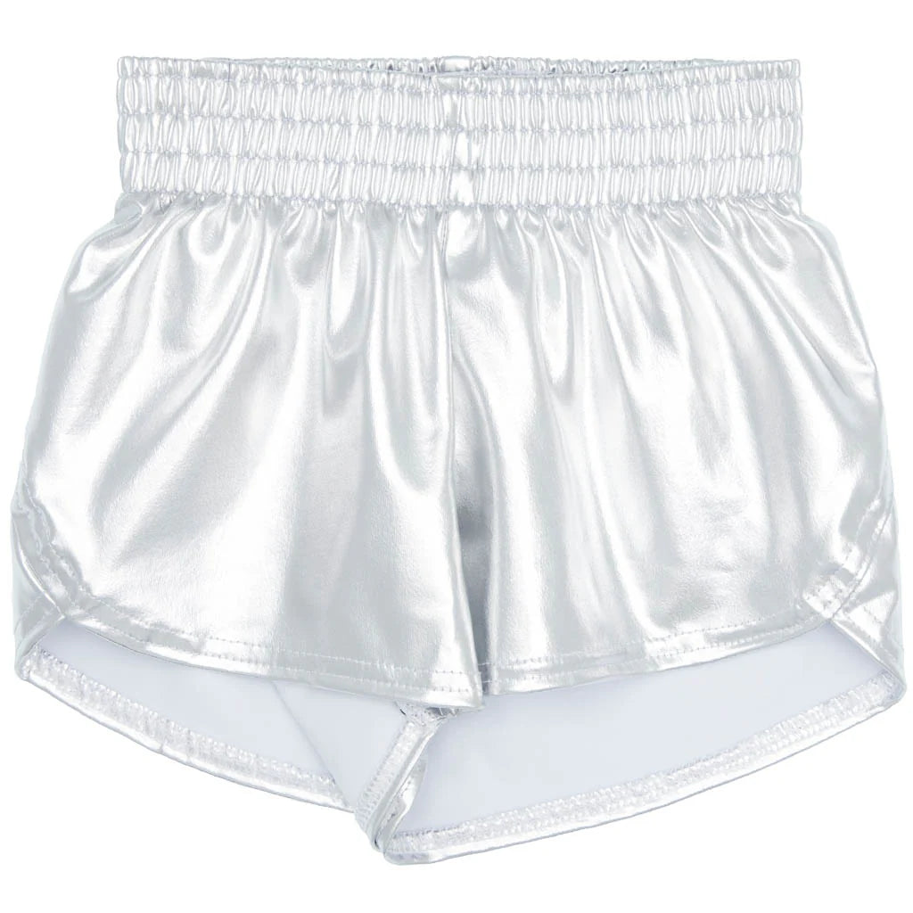 Metallic Game Day Shorts | Silver-Youth - Bottoms - Shorts-Sister Shirts-Sister Shirts, Cute & Custom Tees for Mama & Littles in Trussville, Alabama.