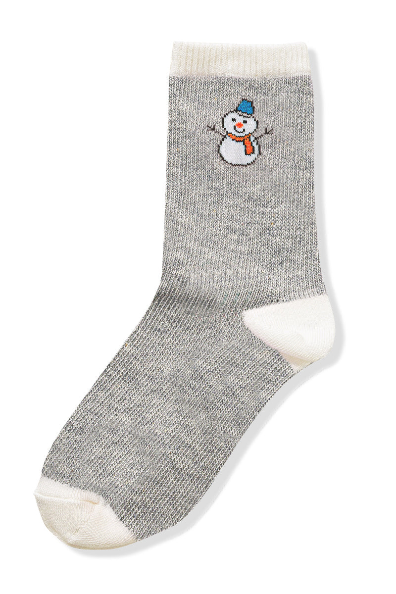Snowman Crew Socks in Grey-Women - Accessories - Socks-Zenana-Sister Shirts, Cute & Custom Tees for Mama & Littles in Trussville, Alabama.