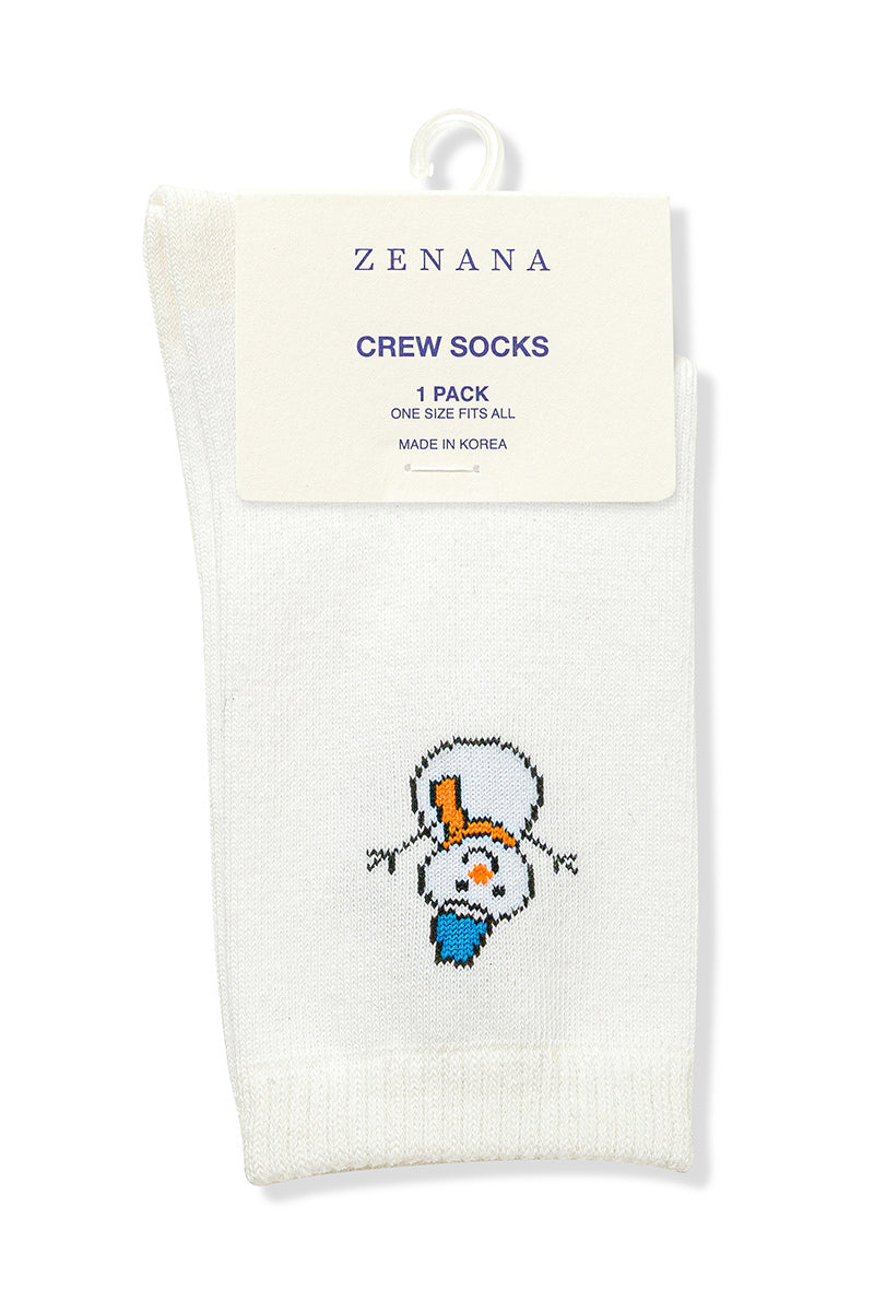 Snowman Crew Socks in White-Women - Accessories - Socks-Zenana-Sister Shirts, Cute & Custom Tees for Mama & Littles in Trussville, Alabama.