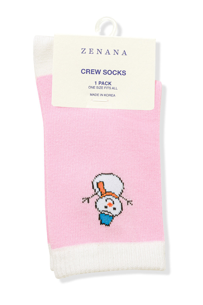 Snowman Crew Socks in Pink-Women - Accessories - Socks-Zenana-Sister Shirts, Cute & Custom Tees for Mama & Littles in Trussville, Alabama.
