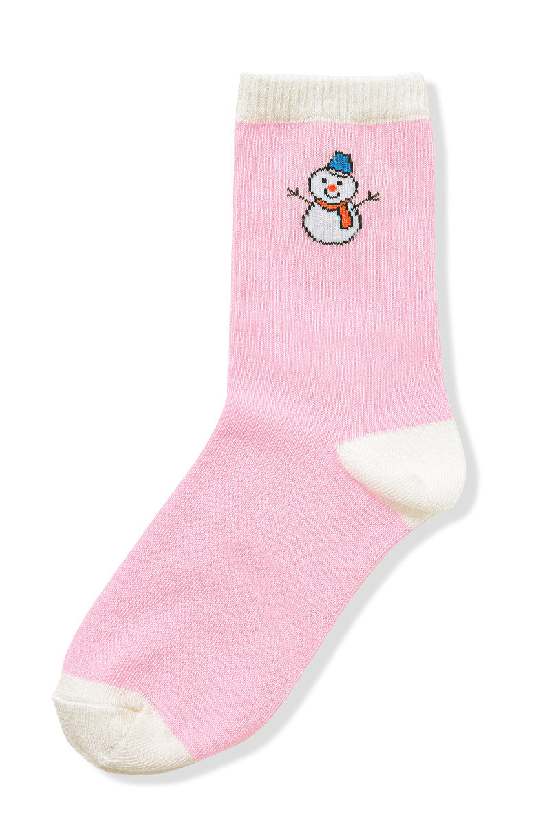 Snowman Crew Socks in Pink-Women - Accessories - Socks-Zenana-Sister Shirts, Cute & Custom Tees for Mama & Littles in Trussville, Alabama.