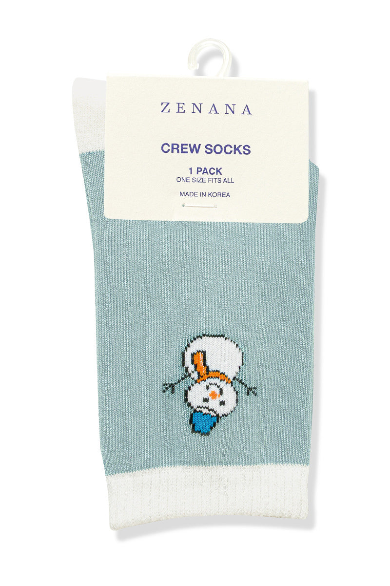 Snowman Crew Socks in Blue-Women - Accessories - Socks-Zenana-Sister Shirts, Cute & Custom Tees for Mama & Littles in Trussville, Alabama.