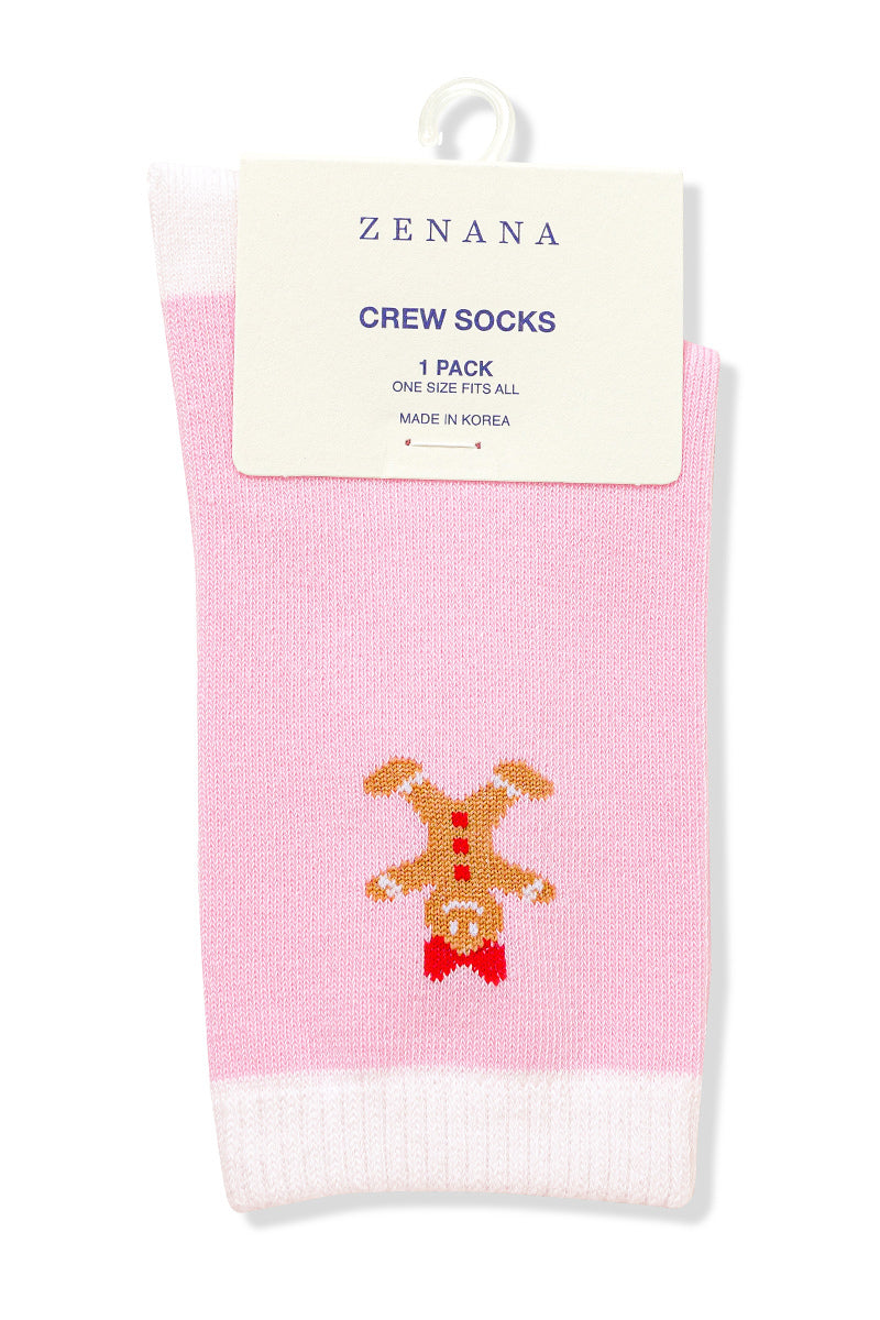 Gingerbread Crew Socks in Pink-Women - Accessories - Socks-Zenana-Sister Shirts, Cute & Custom Tees for Mama & Littles in Trussville, Alabama.