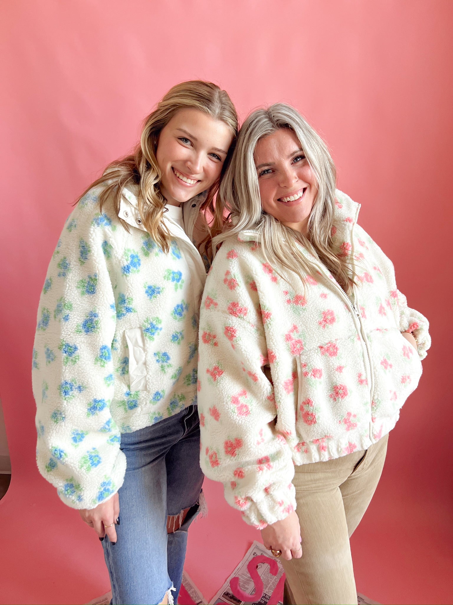 Blossom Cozy Floral Sherpa Jacket in Pink-Women - Outerwear - Jackets-HYFVE-Sister Shirts, Cute & Custom Tees for Mama & Littles in Trussville, Alabama.