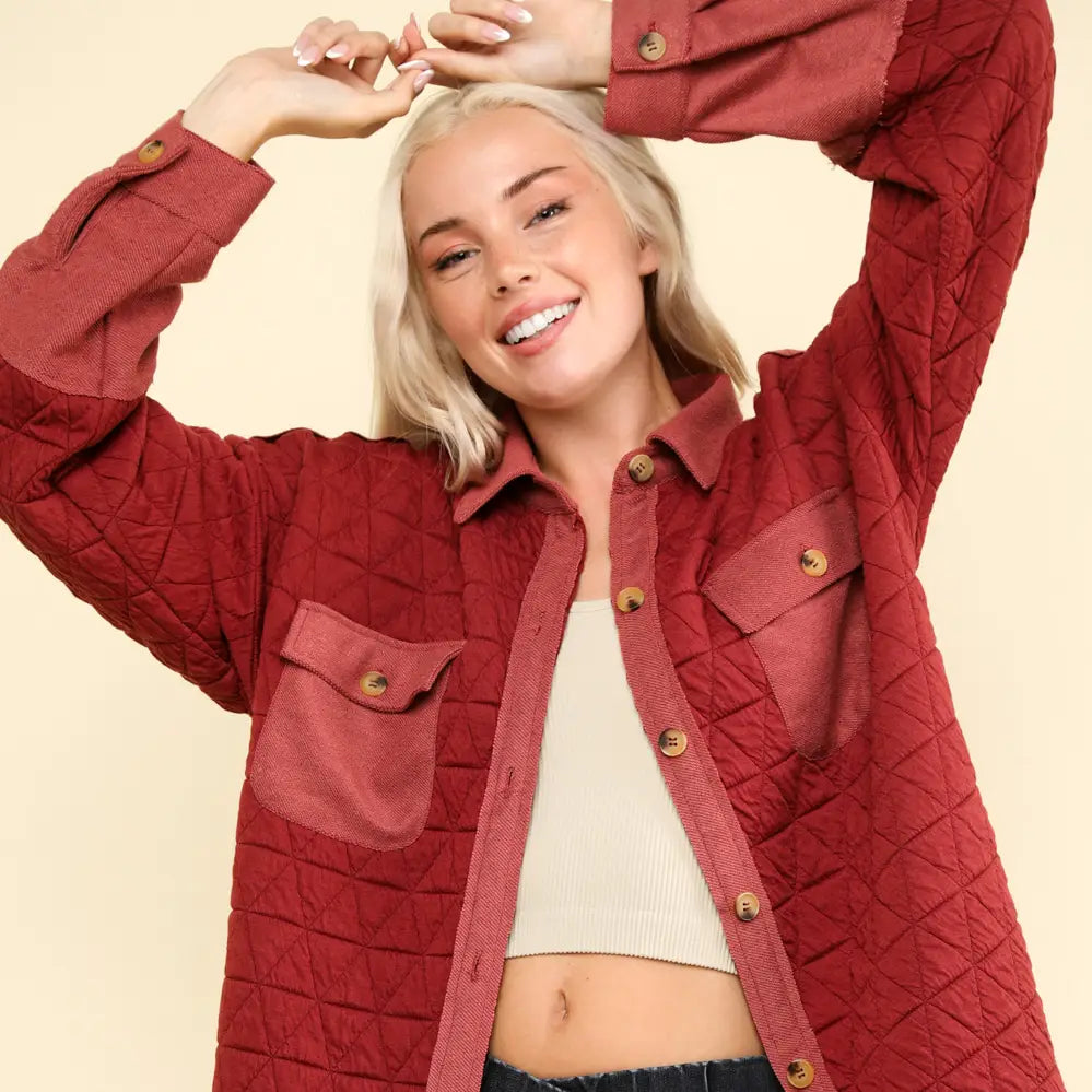Oversized Quilted Shacket | Brick-Women - Outerwear - Jackets-Very J-Sister Shirts, Cute & Custom Tees for Mama & Littles in Trussville, Alabama.
