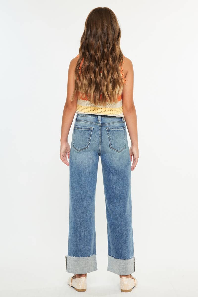 Cool Cuff Crop | Youth Wide Leg Jeans-Youth - Bottoms - Jeans-Kan Can USA-Sister Shirts, Cute & Custom Tees for Mama & Littles in Trussville, Alabama.