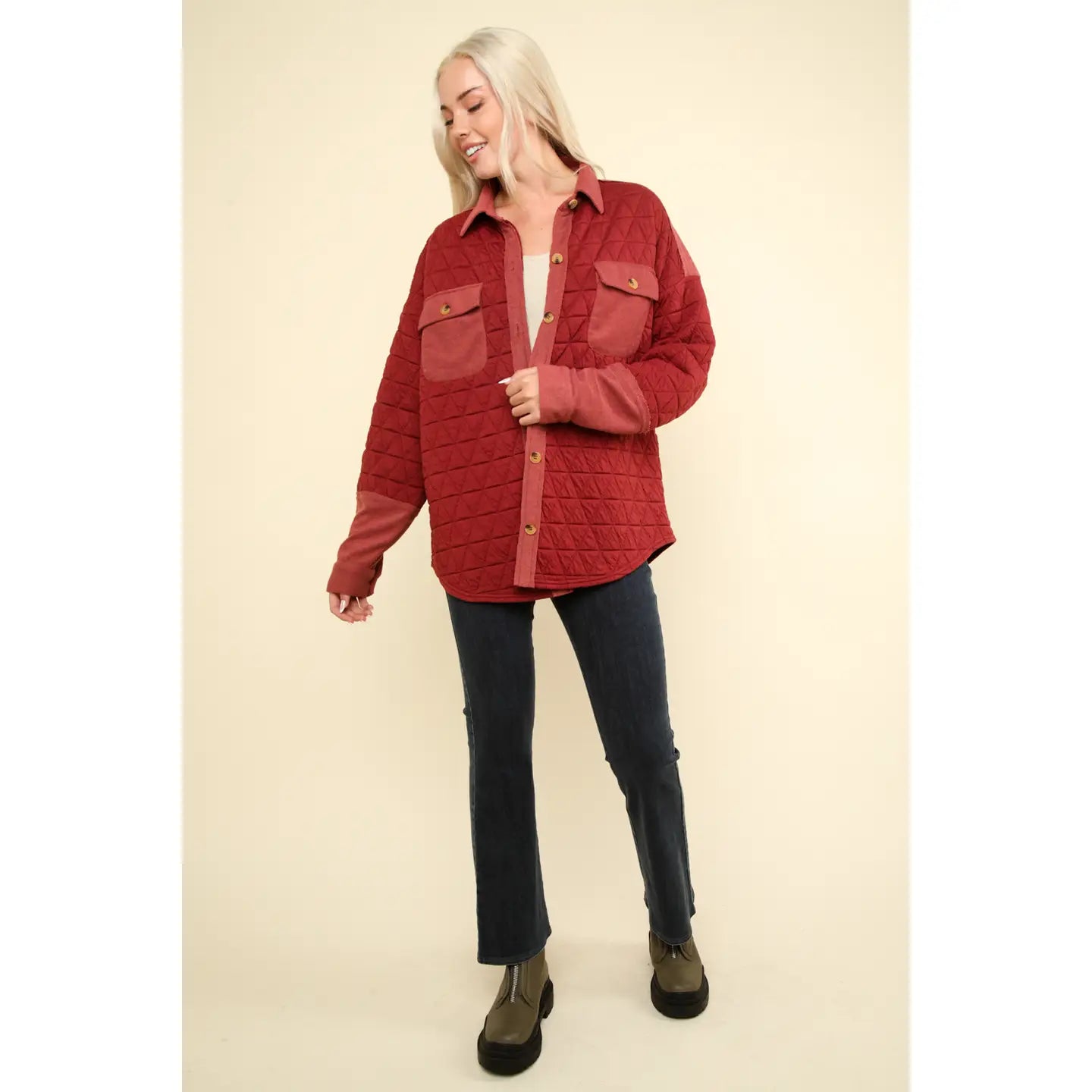 Oversized Quilted Shacket | Brick-Women - Outerwear - Jackets-Very J-Sister Shirts, Cute & Custom Tees for Mama & Littles in Trussville, Alabama.