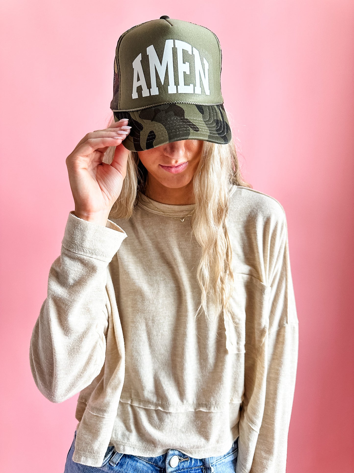 Can I Get an Amen? in Camo | Adult Trucker Hat-Women - Accessories - Hats-Sister Shirts-Sister Shirts, Cute & Custom Tees for Mama & Littles in Trussville, Alabama.