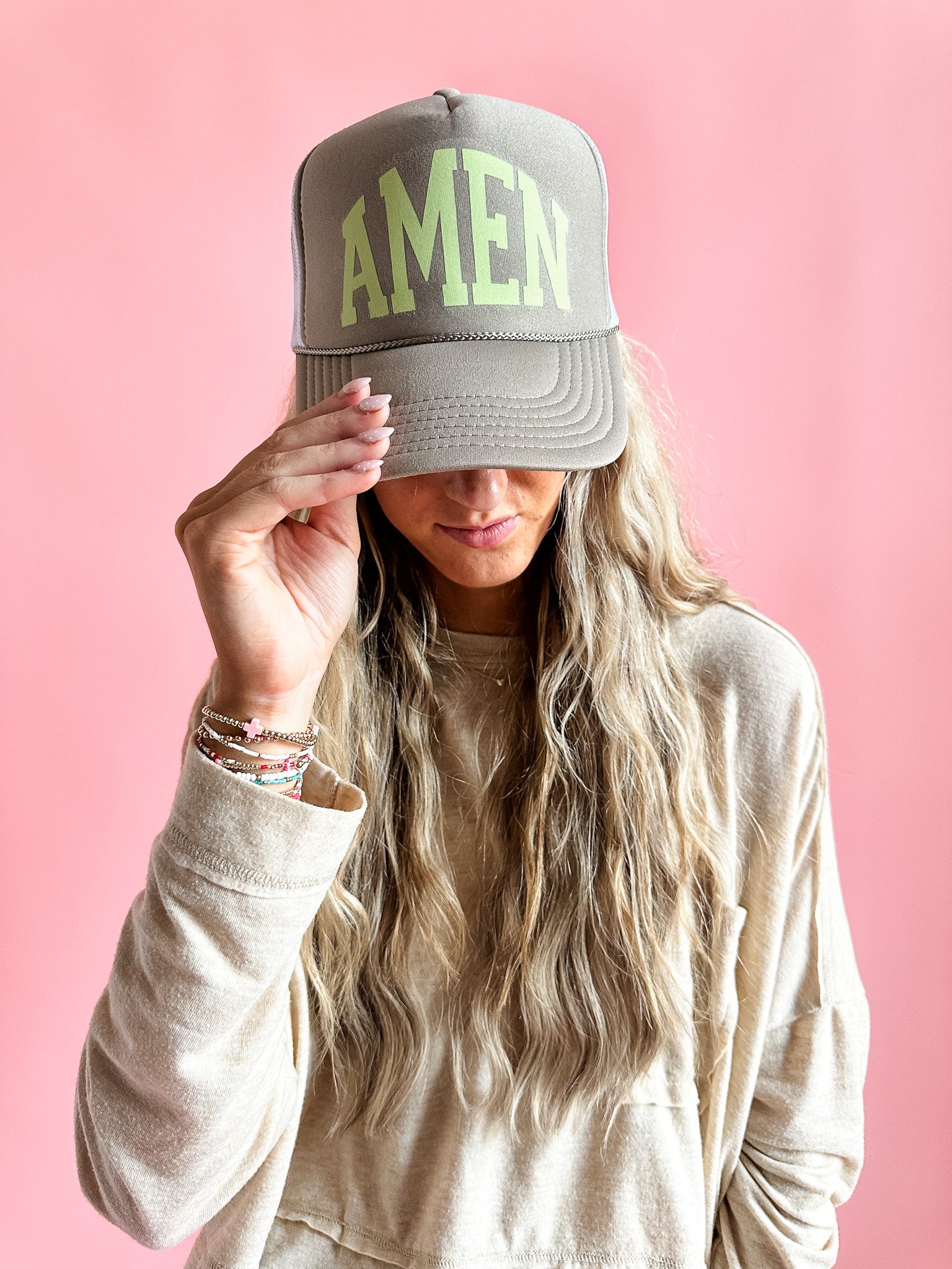 Can I Get an Amen? in Tan | Adult Trucker Hat-Women - Accessories - Hats-Sister Shirts-Sister Shirts, Cute & Custom Tees for Mama & Littles in Trussville, Alabama.