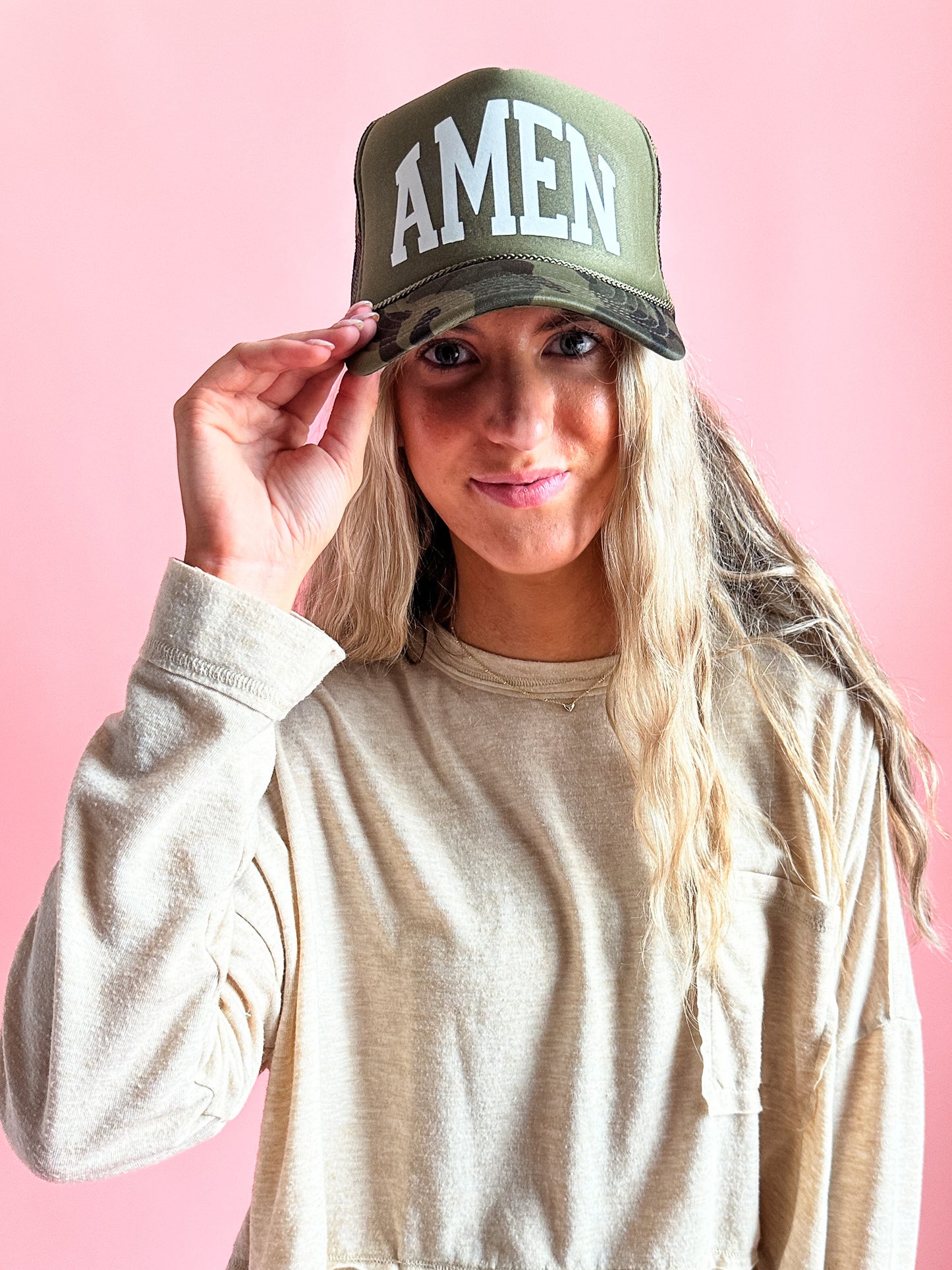 Can I Get an Amen? in Camo | Adult Trucker Hat-Women - Accessories - Hats-Sister Shirts-Sister Shirts, Cute & Custom Tees for Mama & Littles in Trussville, Alabama.