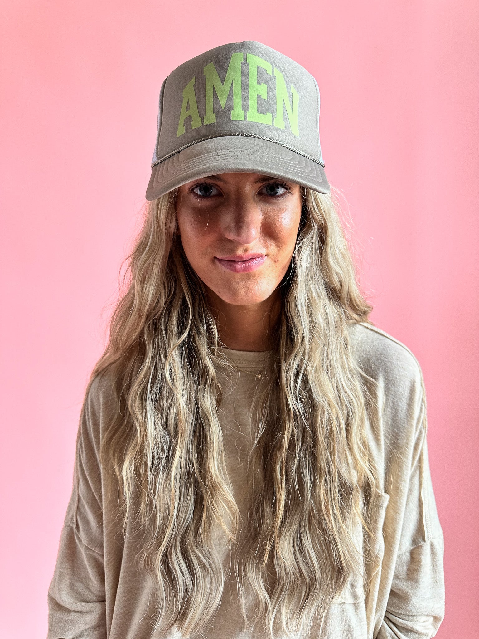 Can I Get an Amen? in Tan | Adult Trucker Hat-Women - Accessories - Hats-Sister Shirts-Sister Shirts, Cute & Custom Tees for Mama & Littles in Trussville, Alabama.