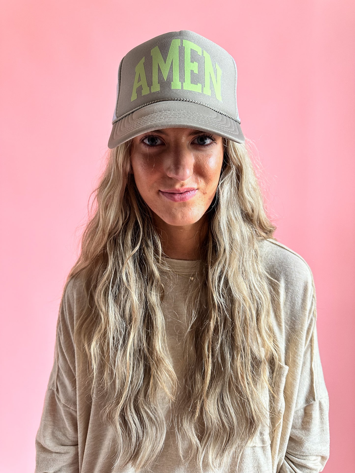 Can I Get an Amen? in Tan | Adult Trucker Hat-Women - Accessories - Hats-Sister Shirts-Sister Shirts, Cute & Custom Tees for Mama & Littles in Trussville, Alabama.