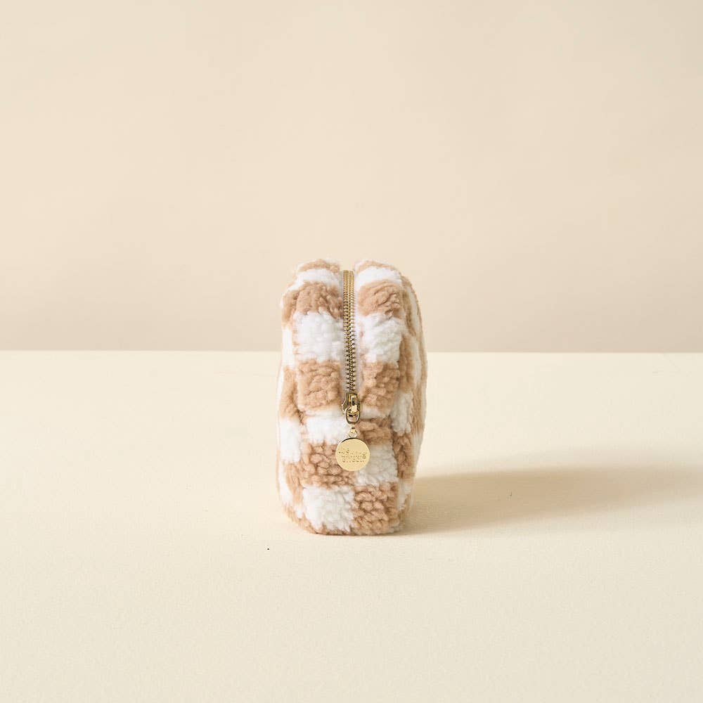 Checkered Teddy | Tan Pouch Small-Women - Bags - Beauty-The Darling Effect-Sister Shirts, Cute & Custom Tees for Mama & Littles in Trussville, Alabama.