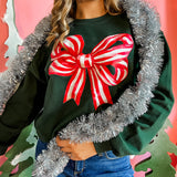 Candy Cane Bow | Adult Crewneck-Women - Tops - Crewnecks-Sister Shirts-Sister Shirts, Cute & Custom Tees for Mama & Littles in Trussville, Alabama.