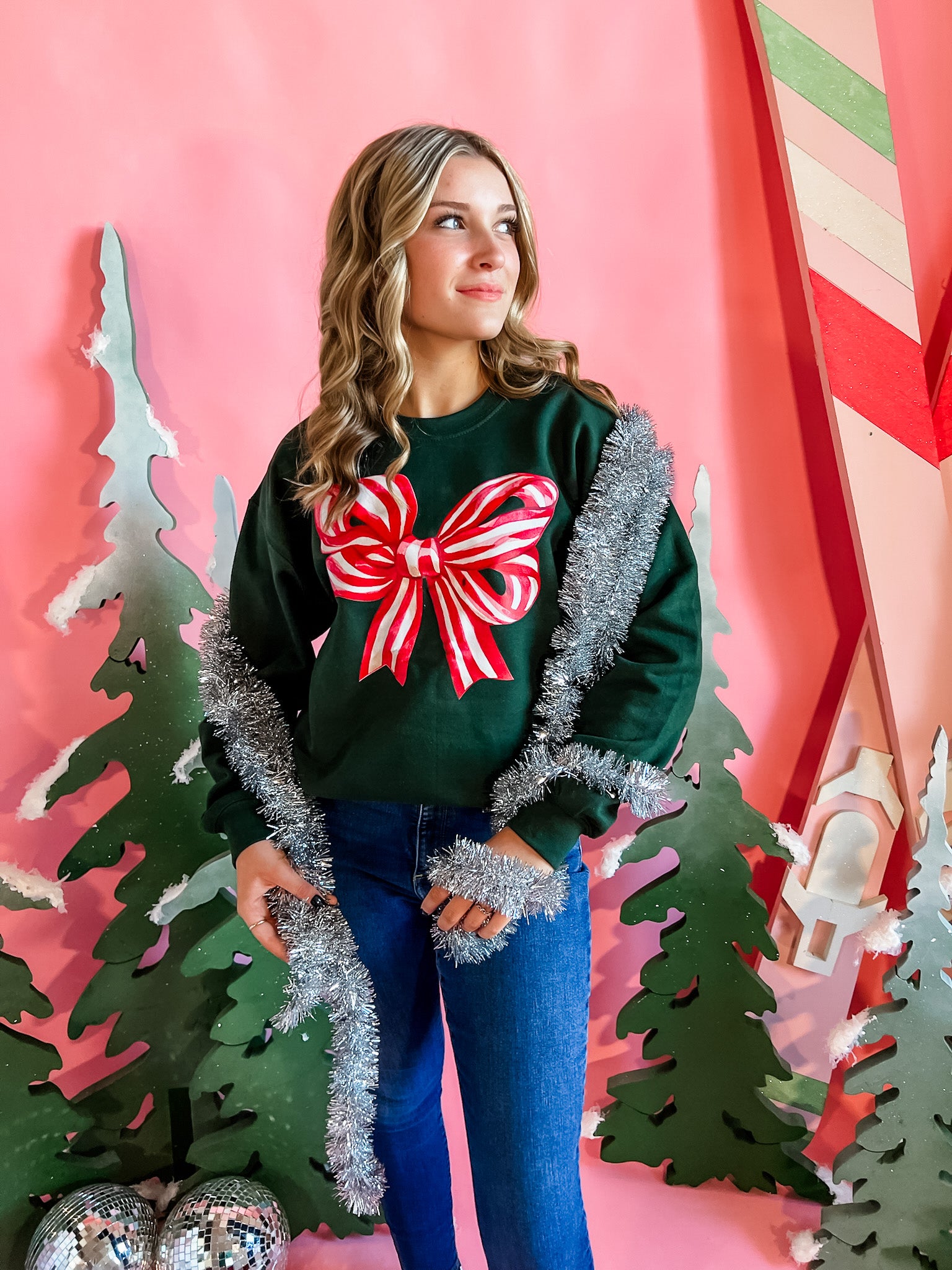 Candy Cane Bow | Adult Crewneck-Women - Tops - Crewnecks-Sister Shirts-Sister Shirts, Cute & Custom Tees for Mama & Littles in Trussville, Alabama.