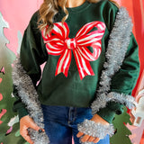 Candy Cane Bow | Adult Crewneck | RTS-Sister Shirts-Sister Shirts, Cute & Custom Tees for Mama & Littles in Trussville, Alabama.