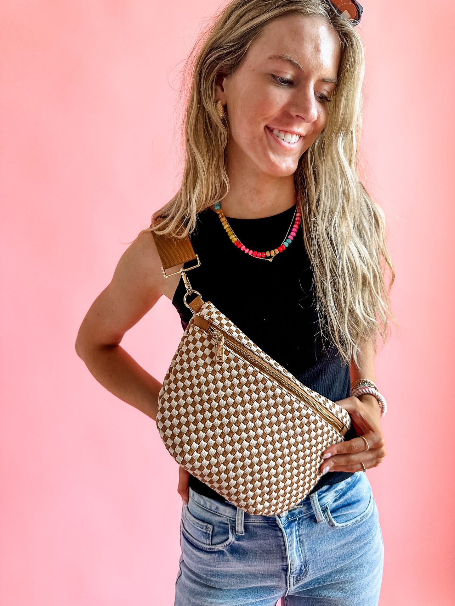 Westlyn Woven Belt Bag | Checkered Brown-Sister Shirts-Sister Shirts, Cute & Custom Tees for Mama & Littles in Trussville, Alabama.