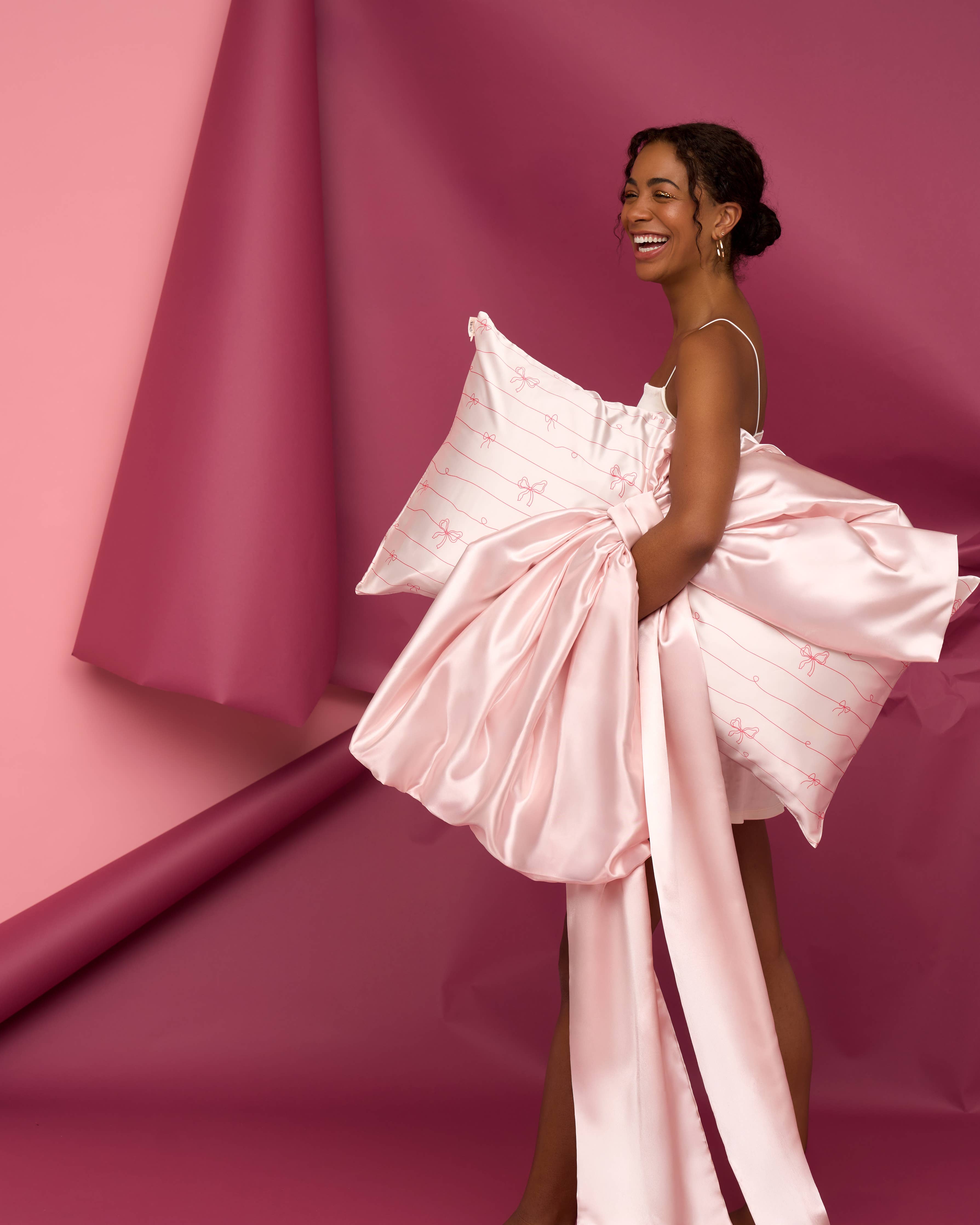 Festive Striped Bow Satin Pillowcase-Home - Decor-KITSCH-Sister Shirts, Cute & Custom Tees for Mama & Littles in Trussville, Alabama.