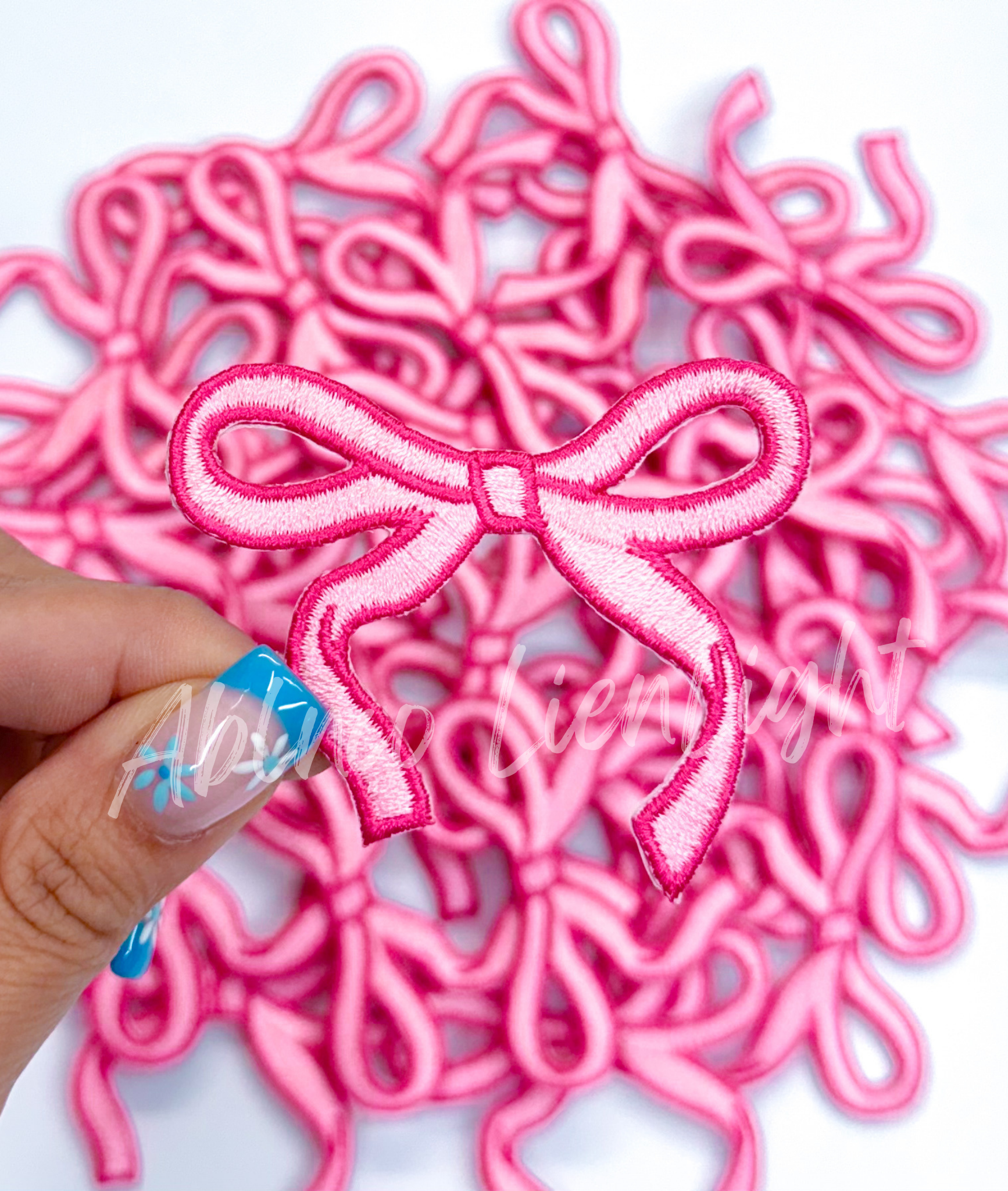 Hot pink dainty bow trucker hat embroidery patch iron on-ABLNco-Sister Shirts, Cute & Custom Tees for Mama & Littles in Trussville, Alabama.