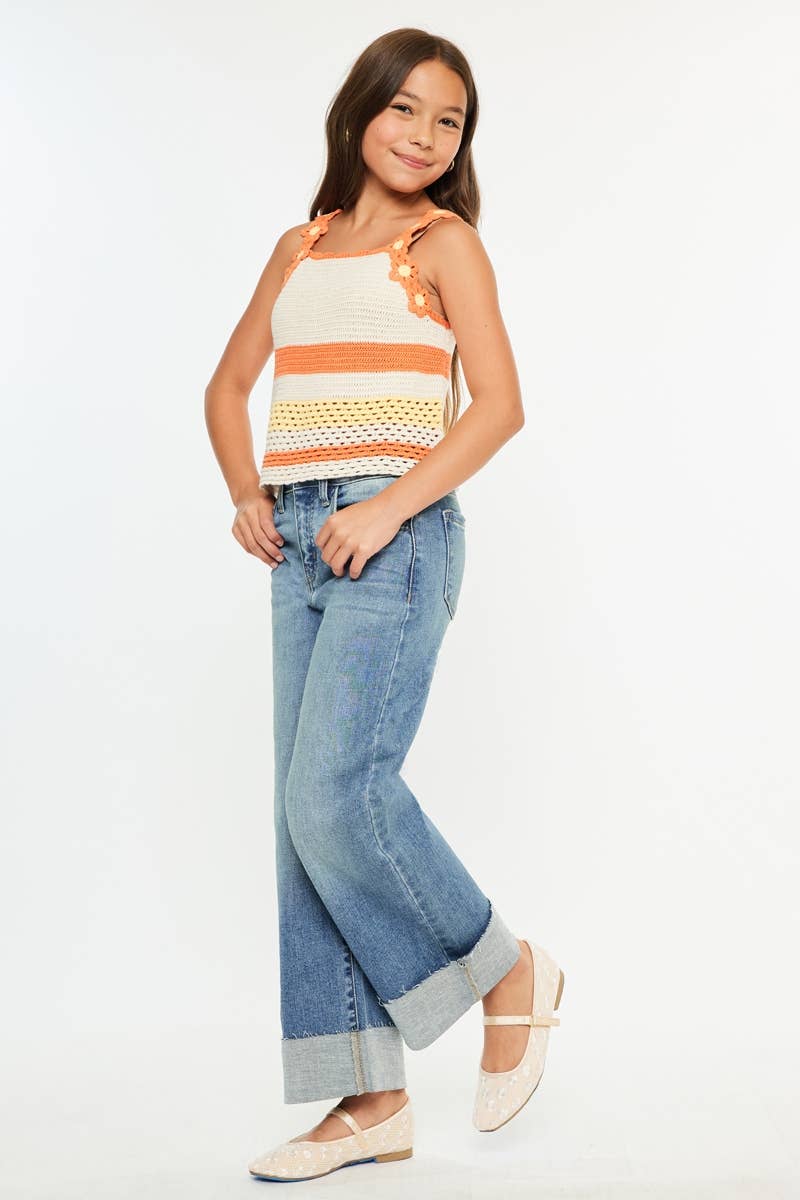 Cool Cuff Crop | Youth Wide Leg Jeans-Youth - Bottoms - Jeans-Kan Can USA-Sister Shirts, Cute & Custom Tees for Mama & Littles in Trussville, Alabama.