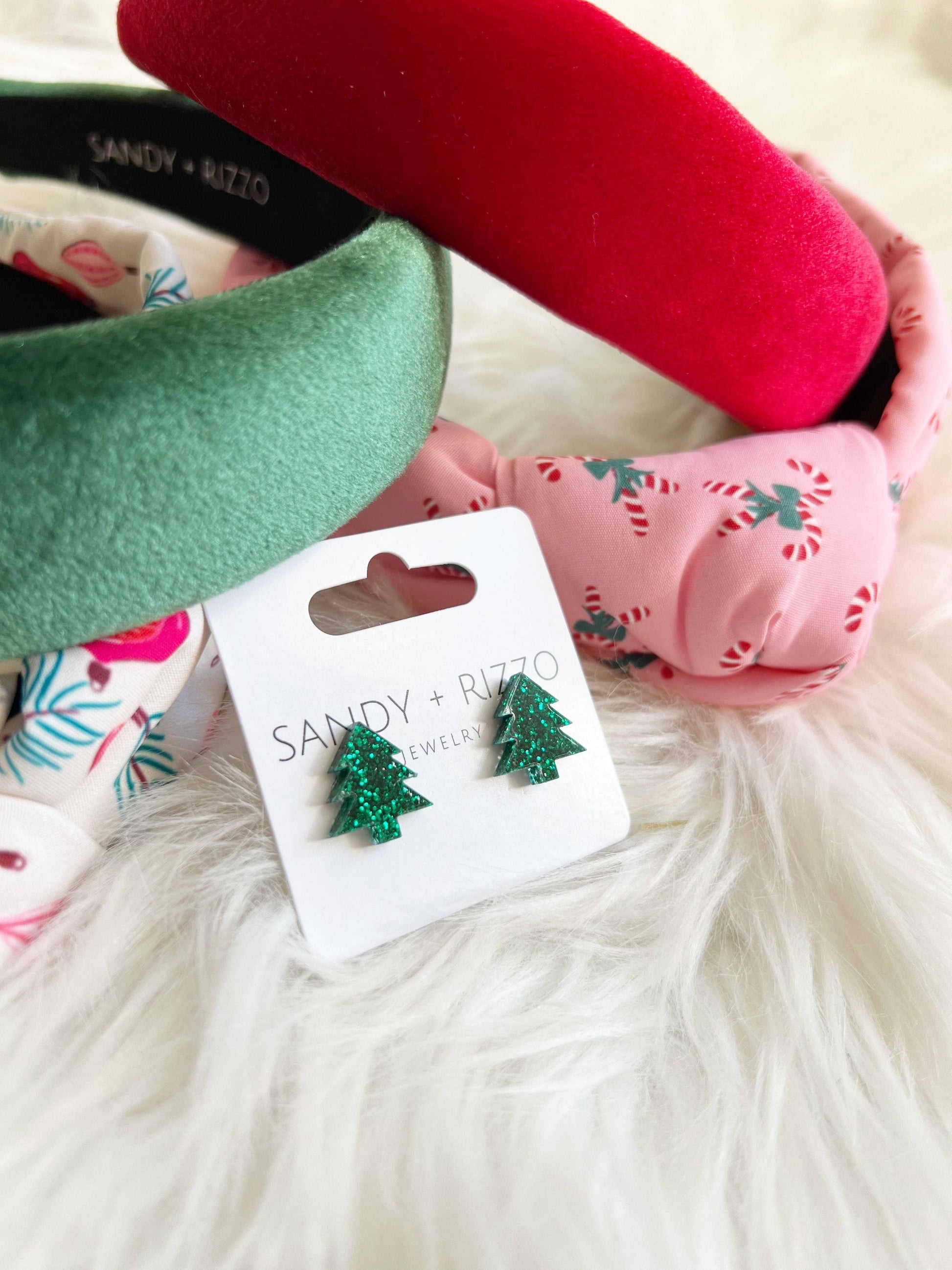 Green Glitter Christmas Tree Stud-Earrings-Sandy + Rizzo-Sister Shirts, Cute & Custom Tees for Mama & Littles in Trussville, Alabama.