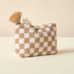 Checkered Teddy | Tan Pouch Medium-Women - Bags - Beauty-The Darling Effect-Sister Shirts, Cute & Custom Tees for Mama & Littles in Trussville, Alabama.