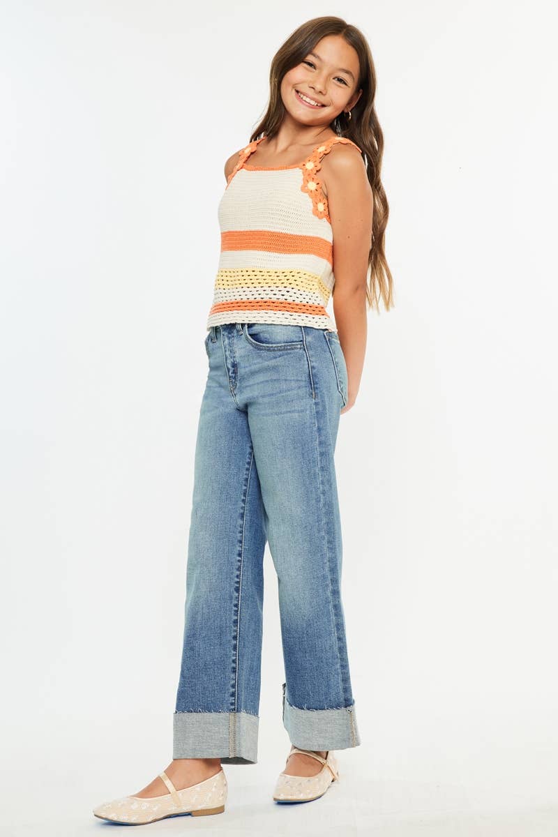Cool Cuff Crop | Youth Wide Leg Jeans-Youth - Bottoms - Jeans-Kan Can USA-Sister Shirts, Cute & Custom Tees for Mama & Littles in Trussville, Alabama.