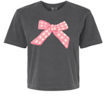 Pink Gingham Bow | Mom Crop Tee-Womens - Tops - Tees-Sister Shirts-Sister Shirts, Cute & Custom Tees for Mama & Littles in Trussville, Alabama.