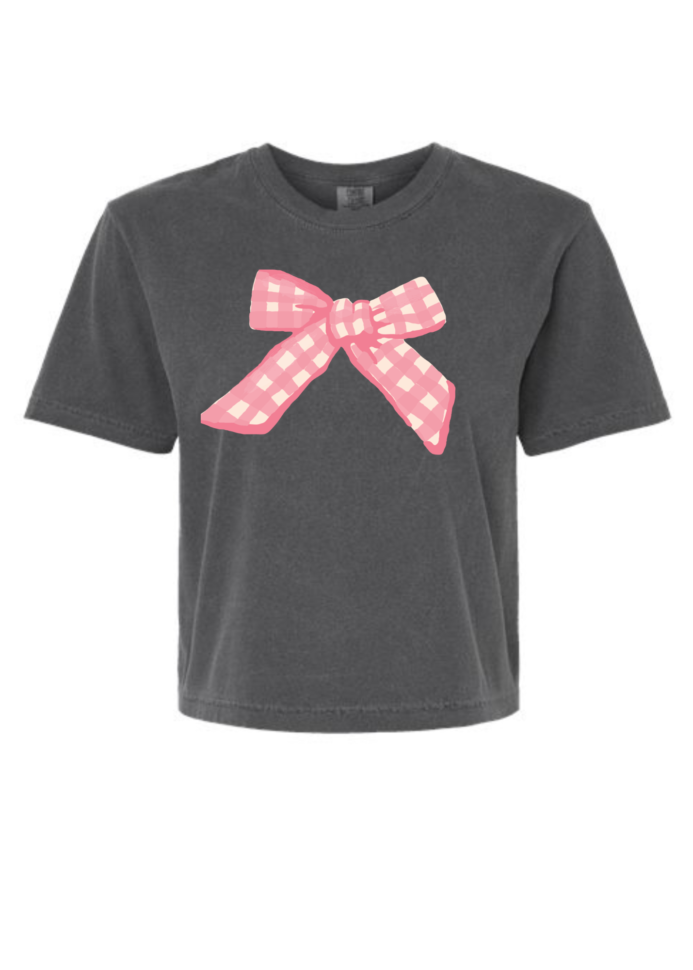 Pink Gingham Bow | Mom Crop Tee | RTS-Womens - Tops - Tees-Sister Shirts-Sister Shirts, Cute & Custom Tees for Mama & Littles in Trussville, Alabama.