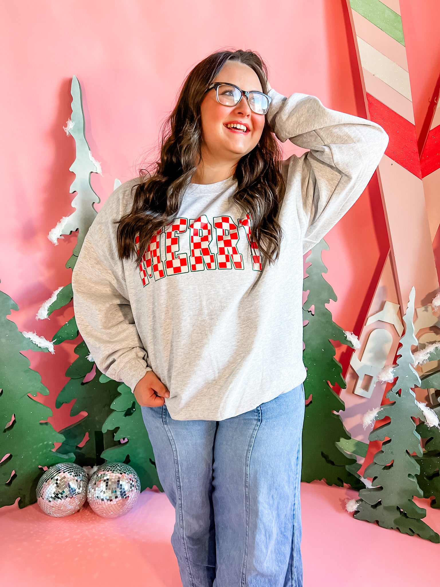 Checkered Merry | Adult Crewneck-Women - Tops - Crewnecks-Sister Shirts-Sister Shirts, Cute & Custom Tees for Mama & Littles in Trussville, Alabama.