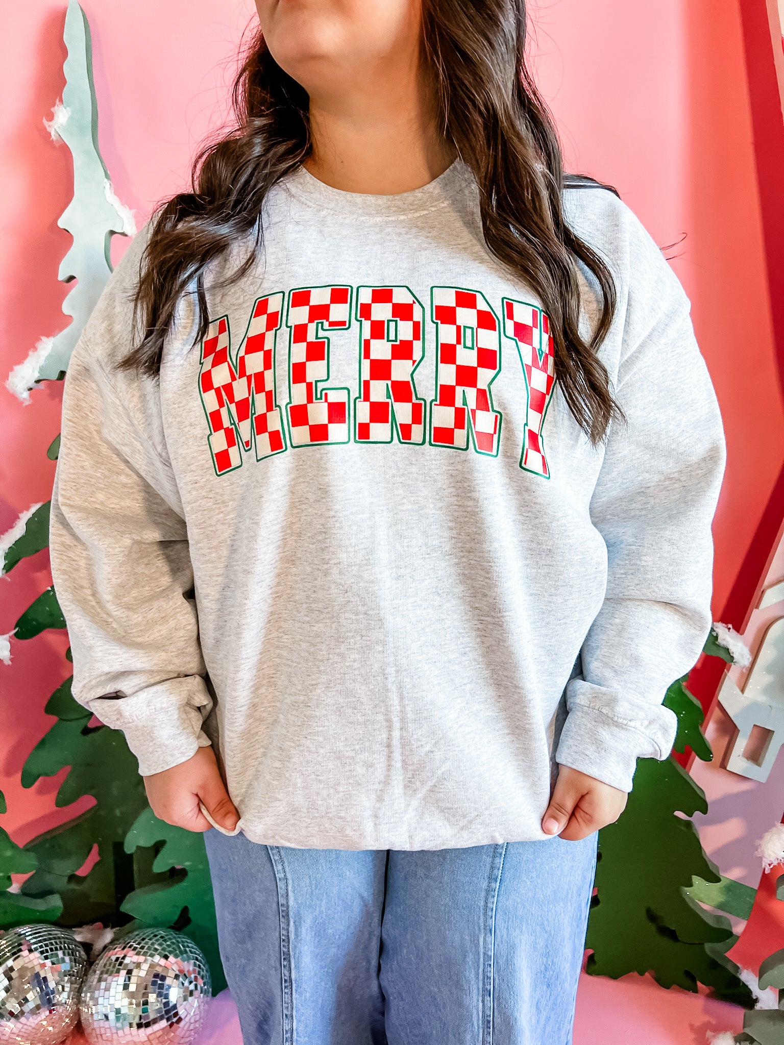 Checkered Merry | Adult Crewneck-Women - Tops - Crewnecks-Sister Shirts-Sister Shirts, Cute & Custom Tees for Mama & Littles in Trussville, Alabama.