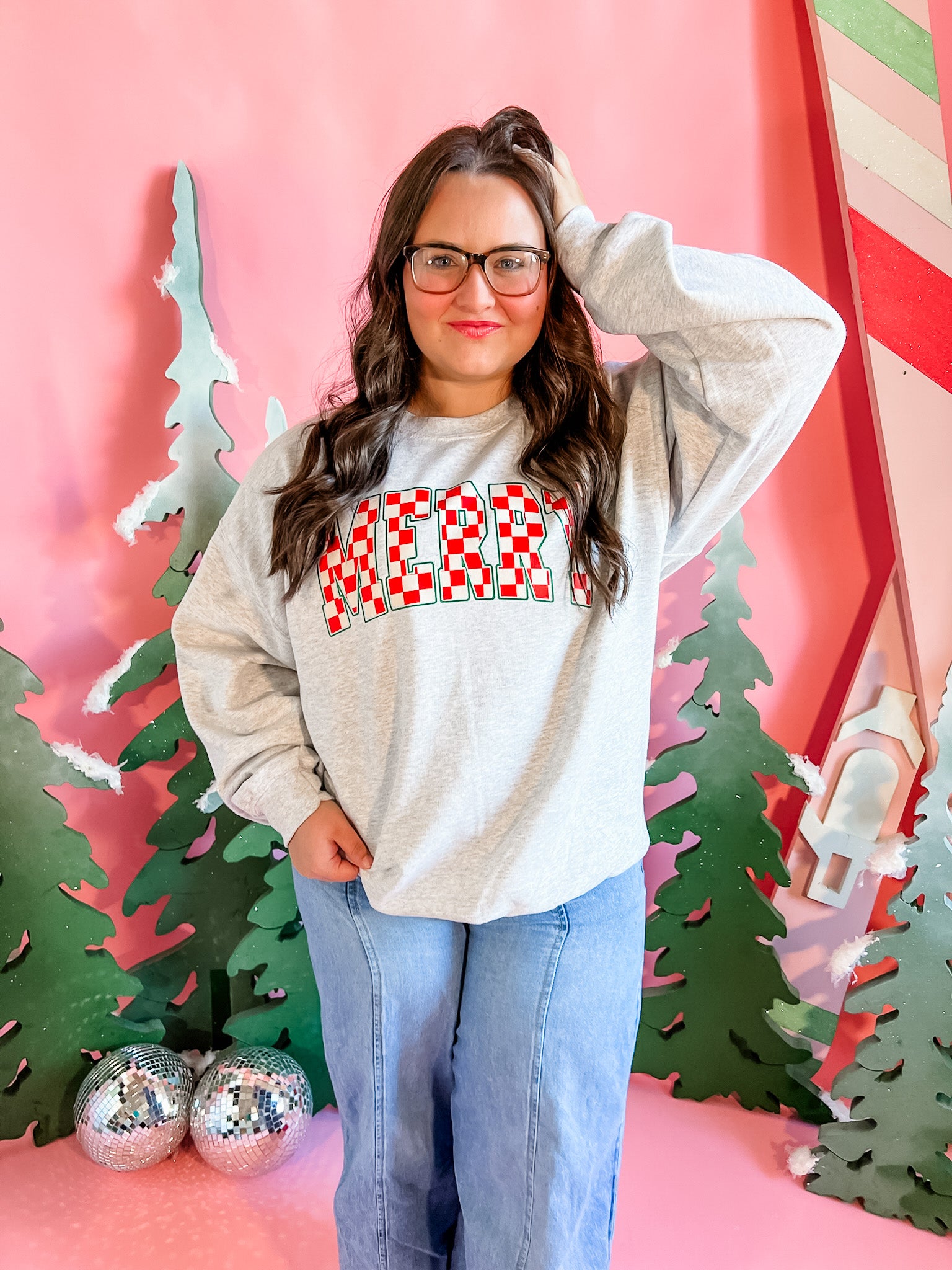 Checkered Merry | Adult Crewneck-Women - Tops - Crewnecks-Sister Shirts-Sister Shirts, Cute & Custom Tees for Mama & Littles in Trussville, Alabama.
