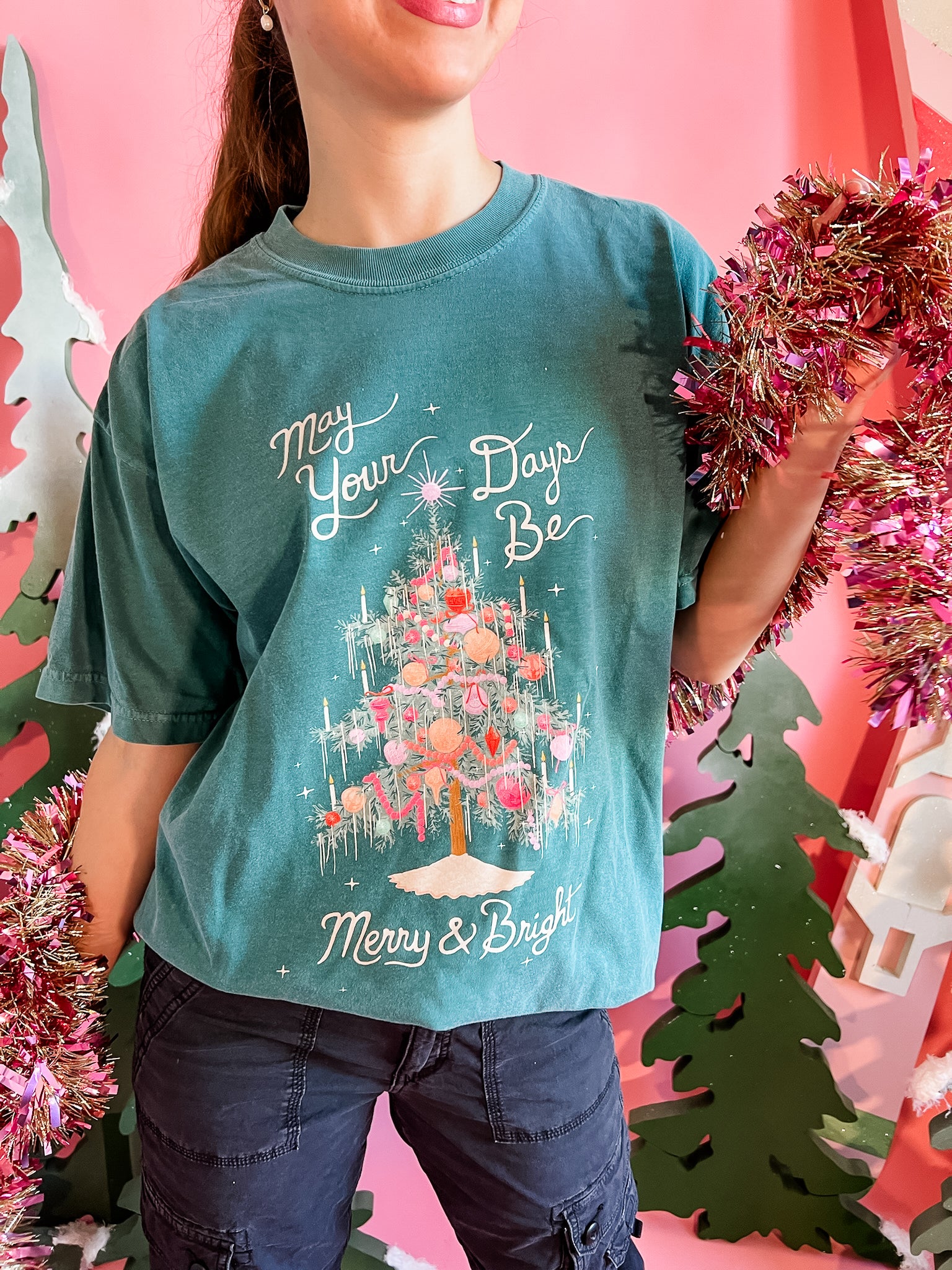 Merry & Bright Tinsel Tree | Adult Tee | RTS-Sister Shirts-Sister Shirts, Cute & Custom Tees for Mama & Littles in Trussville, Alabama.