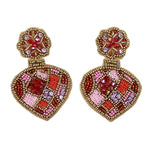 Beaded Cheer earrings from Sister Shirts featuring pink, red, and gold beads in a festive, playful design.