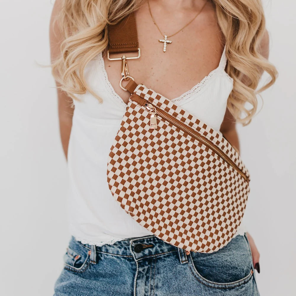 Westlyn Woven Belt Bag | Checkered Brown-Sister Shirts-Sister Shirts, Cute & Custom Tees for Mama & Littles in Trussville, Alabama.