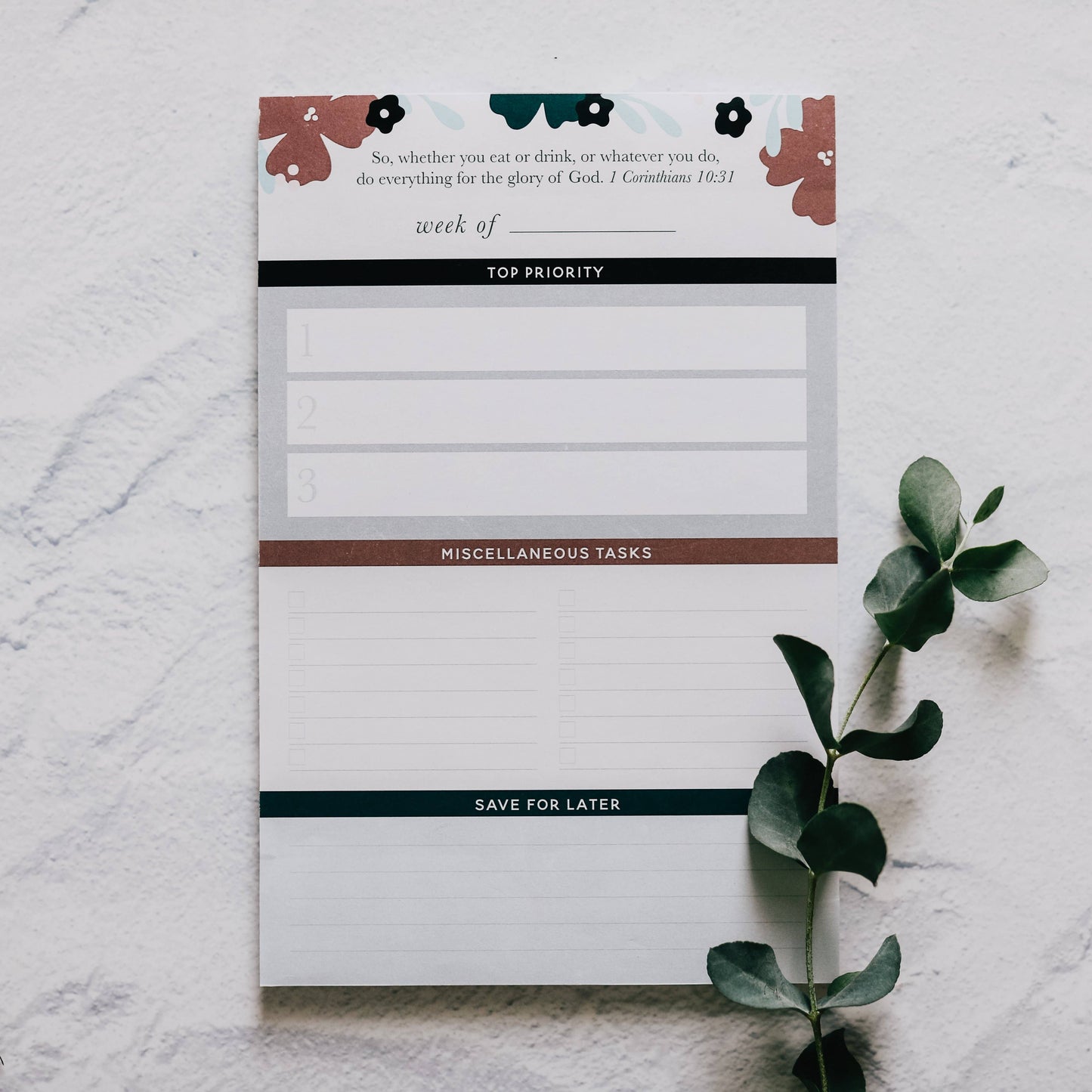 Weekly Tasks Notepad - Teal Floral-The Daily Grace Co-Sister Shirts, Cute & Custom Tees for Mama & Littles in Trussville, Alabama.