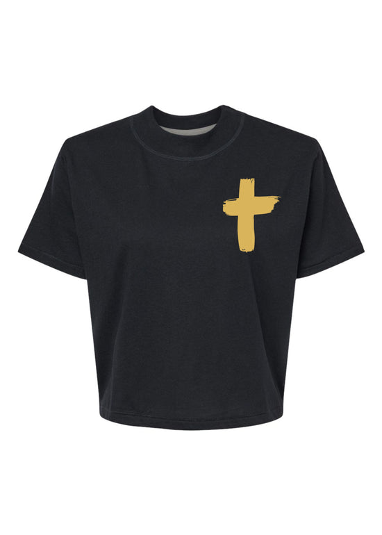 Gold Foil Cross | Mom Crop Tee-Cropped Tees-Sister Shirts-Sister Shirts, Cute & Custom Tees for Mama & Littles in Trussville, Alabama.