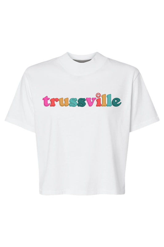 Trussville Multi Smiley | Boxy Cropped Tee | Adults-Sister Shirts-Sister Shirts, Cute & Custom Tees for Mama & Littles in Trussville, Alabama.